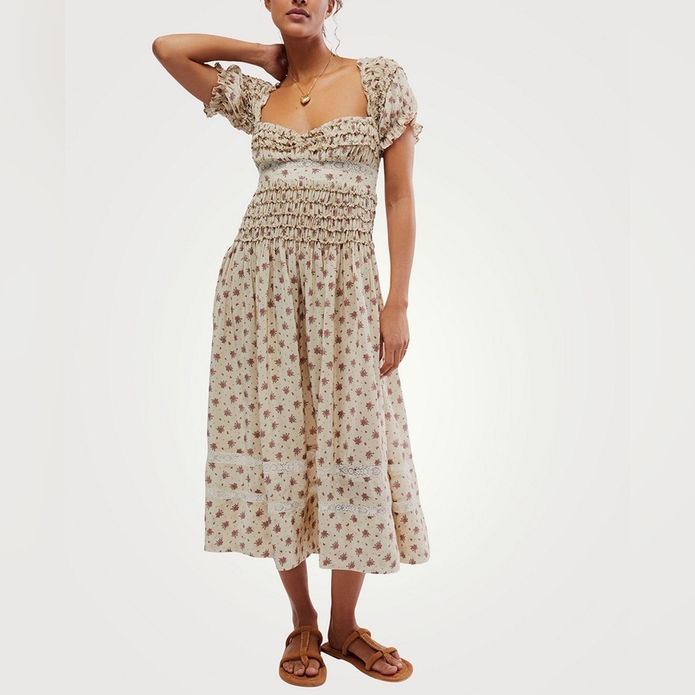 🆕 Free People Juniper Bali Floral Dress Ditsy Floral Neutral Ivory Size 10